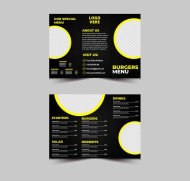 Hamburger Menüsü Fast Food Broşür Tasarımı Başlangıç Hamburgerli Salata ve İçecek Vektörü Çizimi