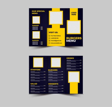 Hamburger Menü Şablonu Başlangıç Hamburgerli Fast Food Flyer Salata ve İçecek Vektörü Çizimi