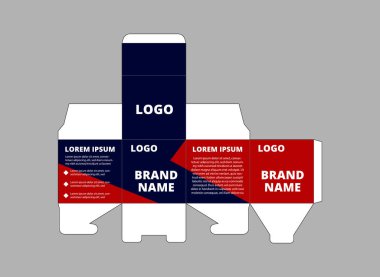 Ambalaj Tasarımı Şablonu Mavi ve Kırmızı Logo Markası Ürün Vektörü İllüstrasyonu