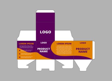 Ambalaj Tasarımı Şablonu Mor ve Turuncu Logo Markası Ürün Vektörü İllüstrasyonu