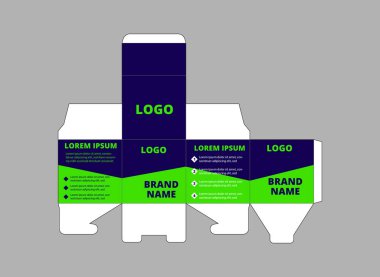 Ambalaj Tasarımı Şablonu Mavi ve Yeşil Logo Markası Ürün Vektörü İllüstrasyonu