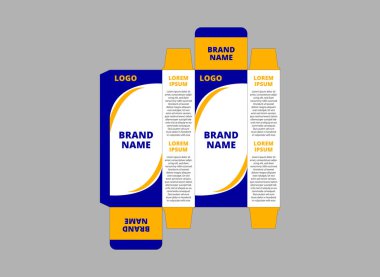 Ambalaj Tasarımı Şablon Ürün Mavi ve Logo Markalı Sarı Ürün Vektör İllüstrasyonu