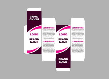 Paketleme Tasarım Şablonu Mor Ürün ve Logo Markalı Pembe Ürün Vektör İllüstrasyonu