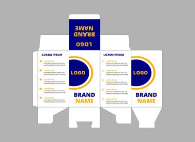 Ambalaj Şablonu Tasarım Mavisi ve Logo Markalı Sarı Ürün Vektör İllüstrasyonu