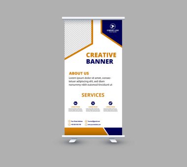 Bayrağı Yuvarla Tasarım Şablonu Mavi ve Kahverengi Reklam Profesyonel Modern Kurumsal Vektör İllüstrasyonu