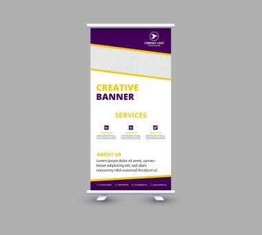 Banner Design Şablonu Sarı ve Mor Reklam Profesyoneli Modern Kurumsal Vektör İllüstrasyonu