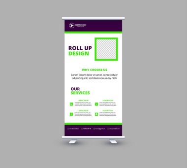 Banner Design Şablonu Mor ve Yeşil Profesyonel Modern Kurumsal Vektör İllüstrasyonu