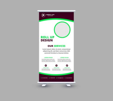 Banner Design Şablonu Yeşil ve Mor Profesyonel Modern Kurumsal Vektör İlülasyonu