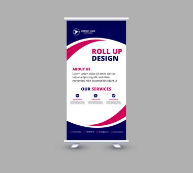 Banner Design Şablonu Mavi ve Pembe Profesyonel Modern Kurumsal Vektör İllüstrasyonu