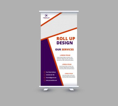 Banner Design Şablonu Mor ve Turuncu Profesyonel Modern Kurumsal Vektör İllüstrasyonu