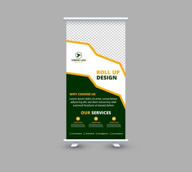 Banner Design Şablonu Yeşil ve Sarı Profesyonel Modern Kurumsal Vektör İllüstrasyonu