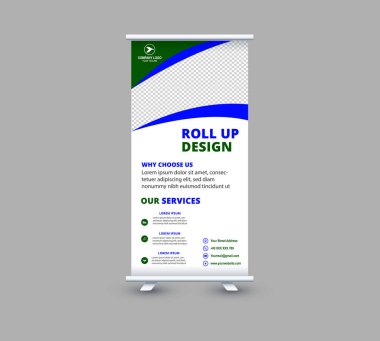 Banner Design Şablonu Mavi ve Yeşil Profesyonel Modern Kurumsal Vektör İllüstrasyonu