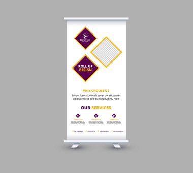 Banner Şablon Tasarımı Mor ve Sarı Profesyonel Modern Kurumsal Vektör İllüstrasyonu