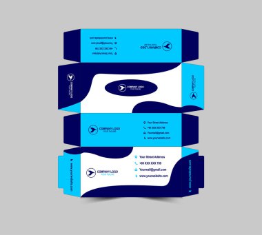 Doku Kutusu Tasarım Şablonu Paketleme Mavi Kağıt Kağıt Kağıt Vektörü İllüstrasyonu