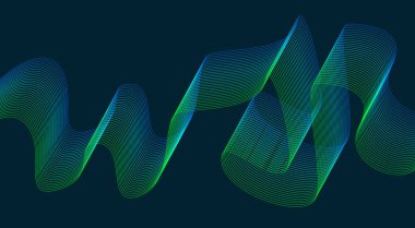 Soyut Harmanlama Çizgileri Dalgalı Tasarım Arkaplan Yeşil Cyan Gradyan Vektör İllüstrasyonu