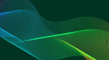 Dalgalı Harmanlanmış Çizgiler Arkaplan Tasarımı Yeşil Cyan Renkli Gradyan Soyut Vektör İllüstrasyonu