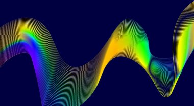 Eğri Dalgalı Çizgileri Harmanla Mavi Renkli Gradyan Tasarımı Soyut Vektör Resimleri