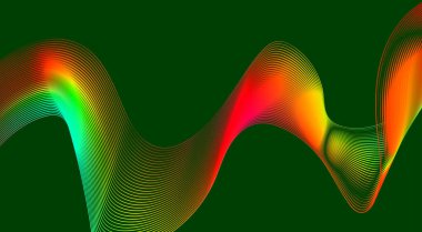 Eğri Dalgalı Çizgileri Harmanla Yeşil Renkli Gradyan Tasarımı Soyut Vektör Resimleri