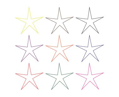 Yıldız Şekli Dış Hattı Koleksiyon Çok Renkli Tasarım Elemanı Vektörü Grafik Resimlemesi