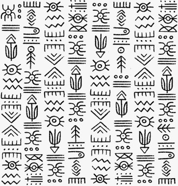 Magic symbols seamless pattern, black-white signs - Archaic gothic folk art. Ethnic background. Magic and magical art. Pagan signs. . High-quality illustration clipart