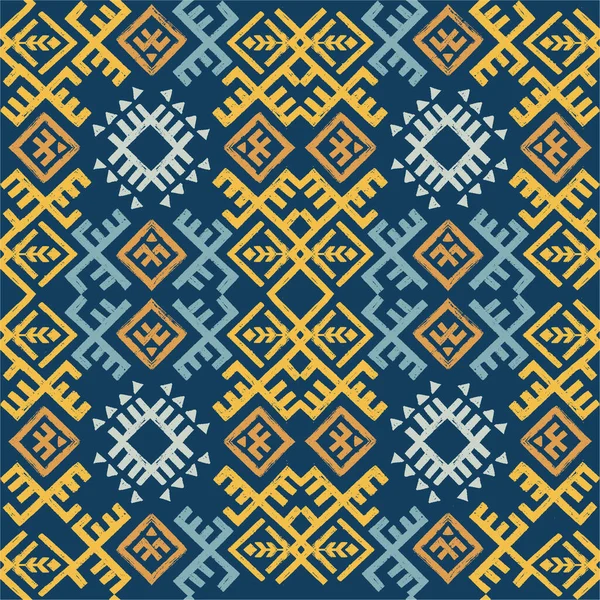 Племенной Бесшовный Рисунок Геометрическое Происхождение Бохо Этническим Орнаментом Морская Синяя — стоковый вектор