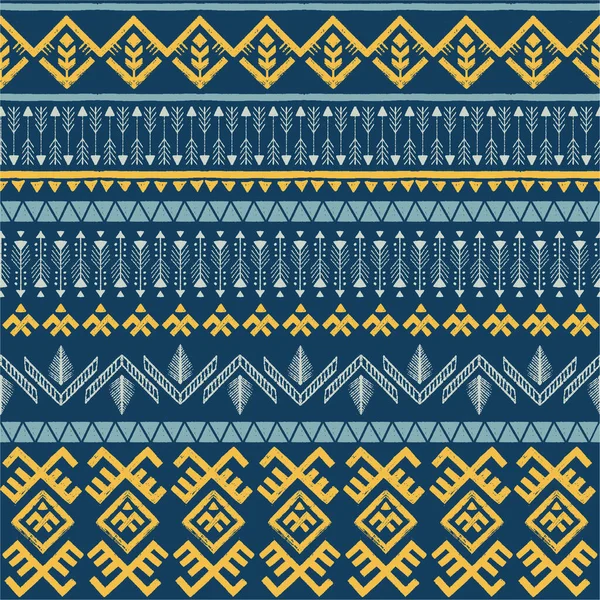Nahtloses Stammesmuster Boho Hintergrund Mit Ethnischen Ornamenten Marineblaue Und Gelbe — Stockvektor