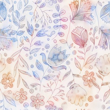 Floral Seamless Pattern with blue, beige, pink flowers, Hand drawn endless background for textile print. mother day, valentines day. High quality illustration