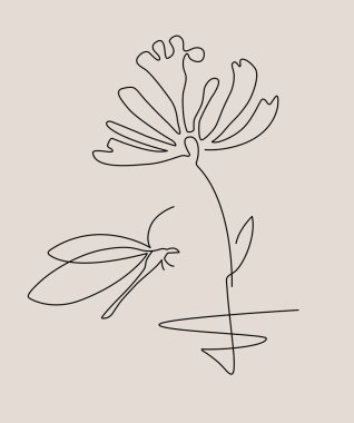 Çiçek Hattı Sanat Minimalist Logosu. İnce çizgili çiçek tasarımı elementi. Vektör illüstrasyonu