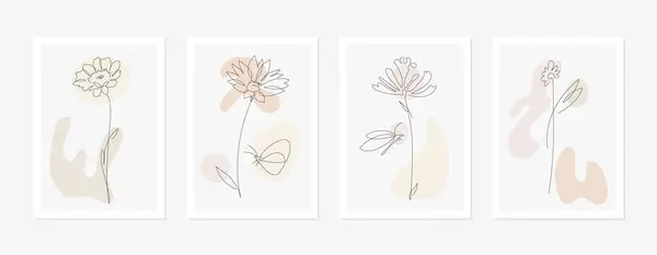 Vlinder Bloemen Wall Art Line Art Hedendaagse Minimalistische Collectie Dunne — Stockvector