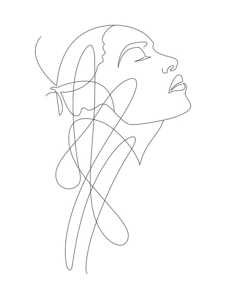 女性面部线条艺术图解 女性头部女性简约标志 带有抽象表达线条的线条 矢量说明 — 图库矢量图片#