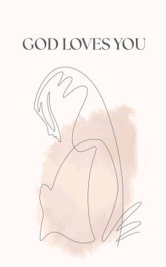 İncil 'den alıntılar ve dua eden bir kadın olan Çizgi Sanatı İllüstrasyonu' nun dini ilham verici bir kartı ya da posteri. Allık pembesi. Vektör illüstrasyonu