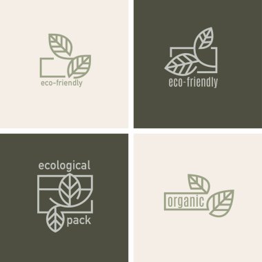 Eco wooden box with green leaf, set of icons. Biodegradable, compostable packaging. Eco friendly material production. Nature protection concept. Editable strokes. Vector illustration clipart