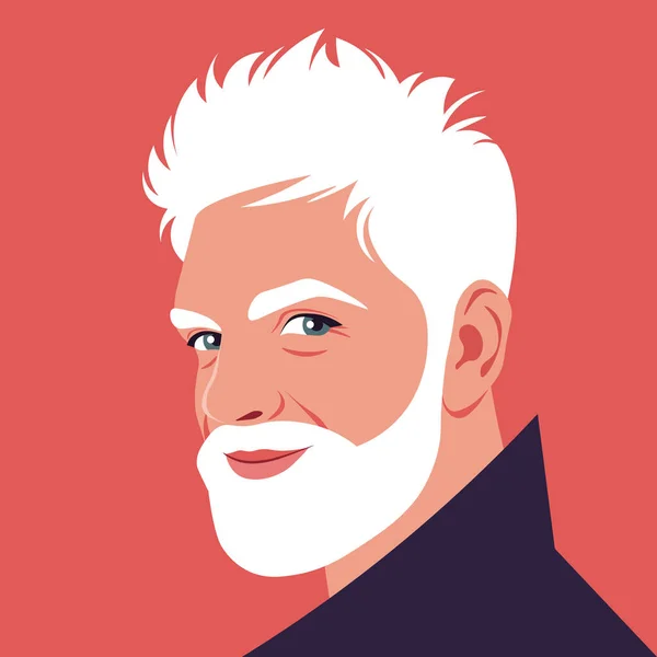 Portrait Elderly Man Beard Avatar Stylish Grandfather Social Media Face — Διανυσματικό Αρχείο