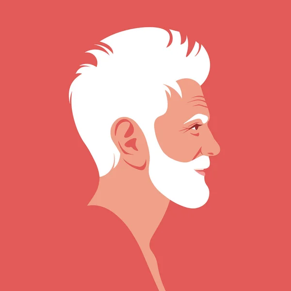 Rostro Anciano Sonriente Perfil Vista Lateral Abuelo Con Barba Ilustración — Vector de stock