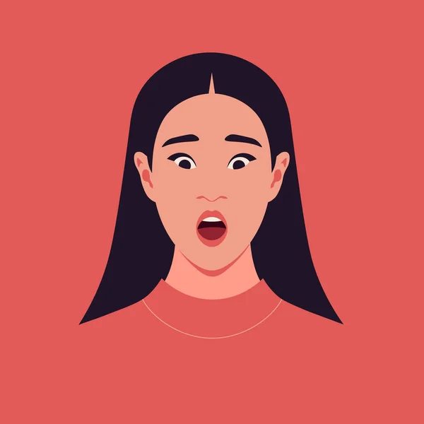 Portrait Une Femme Asiatique Visage Effrayé Peurs Phobies Surprise Illustration — Image vectorielle