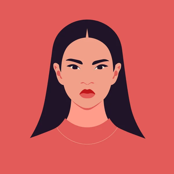 Retrato Una Mujer Asiática Enojada Avatar Las Redes Sociales Ilustración — Vector de stock