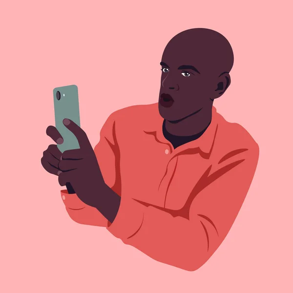 Blogueur Africain Choqué Prend Des Photos Sur Son Smartphone Photographe — Image vectorielle