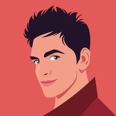 Genç kurnaz bir adamın portresi. Üçkağıtçı ve zeki adam. Hilekar. Vektör Düz Çizim