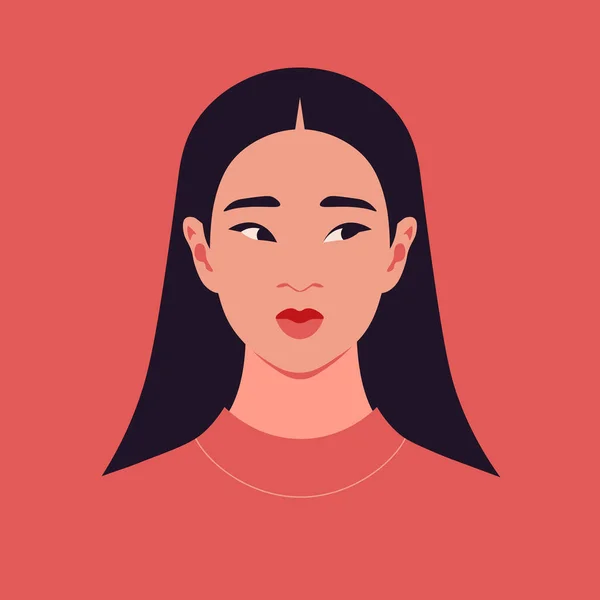 Retrato Uma Mulher Asiática Tímida Confusa Dificuldade Envergonhamento Ilustração Plana —  Vetores de Stock