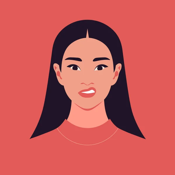 Znechucení Nespokojenost Ženská Tvář Grimase Negativní Emoce Vektorová Plochá Ilustrace — Stockový vektor