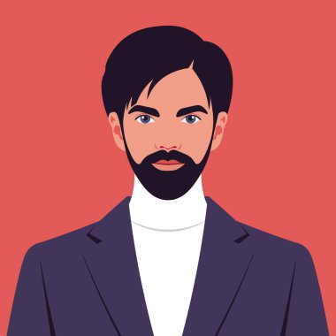 Sakallı, şık giyinmiş bir adamın portresi. Sosyal medya için avatar. Düz biçimli vektör illüstrasyonu