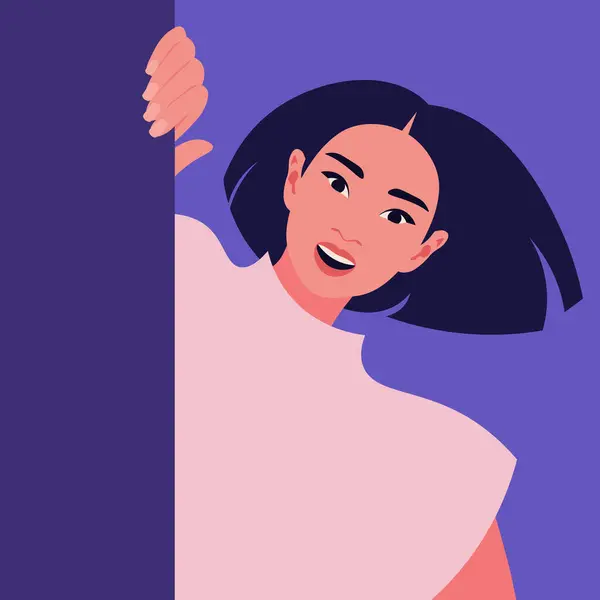 Лицо Прекрасной Азиатки Выглядывает Наружу Интернет Баннер Открытка Салон Красоты Стоковая Иллюстрация