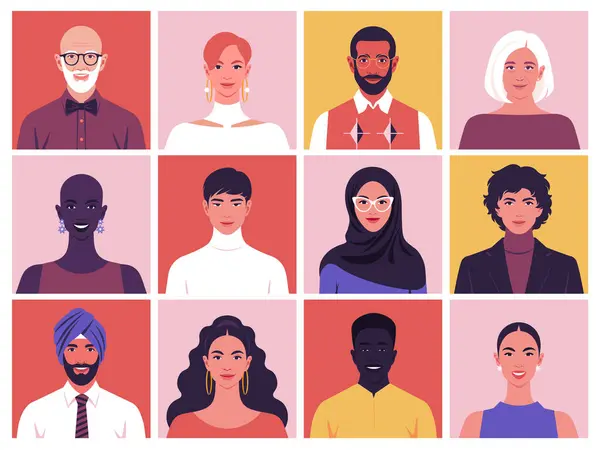 Набор Улыбающихся Лиц Людей Разных Рас Наций Разнообразие Счастливые Современные Лицензионные Стоковые Иллюстрации