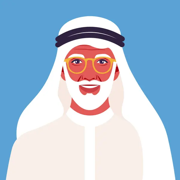 Retrato Anciano Árabe Con Barba Blanca Anteojos Hombre Negocios Etnia Gráficos Vectoriales