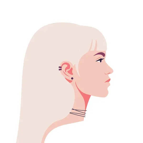 Profil Une Jeune Femme Blonde Piercing Vue Latérale Modèle Mode Illustrations De Stock Libres De Droits