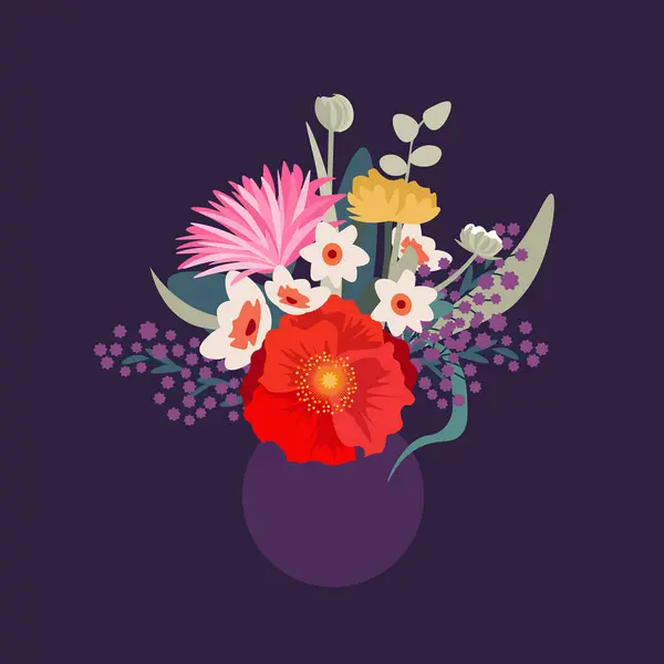 Bukiet Kwiatów Mieszanych Wazonie Wiosenne Wakacje Dzień Kobiet Dzień Matki Ilustracja Stockowa