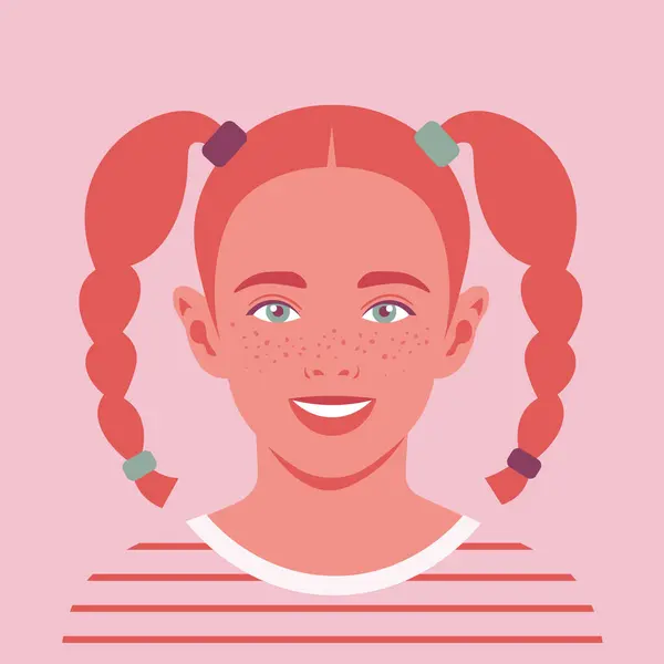 행복한 빨간머리 소녀의 초상화 아이의 여학생의 아바타 일러스트 벡터 그래픽