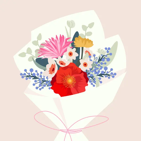 Ramo Flores Mixtas Para Vacaciones Primavera Día Mujer Día Madre Ilustración De Stock