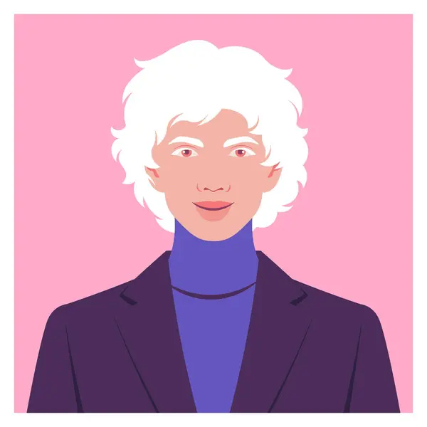 Лицо Альбиноса Белыми Волосами Розовом Фоне Модель Моды Векторная Плоская Лицензионные Стоковые Иллюстрации