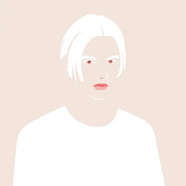 Retrato Rostro Hombre Albino Pelo Blanco Diversidad Moda Belleza Ilustración Ilustración De Stock